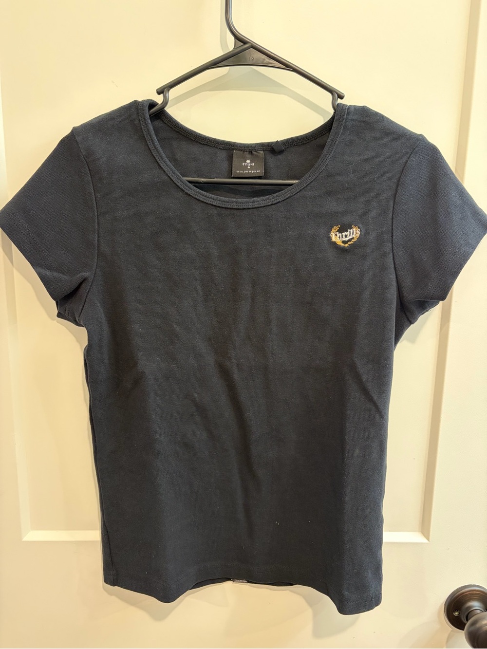 Thrills Black Crew Neck Tee with Subtle Chest Stitching